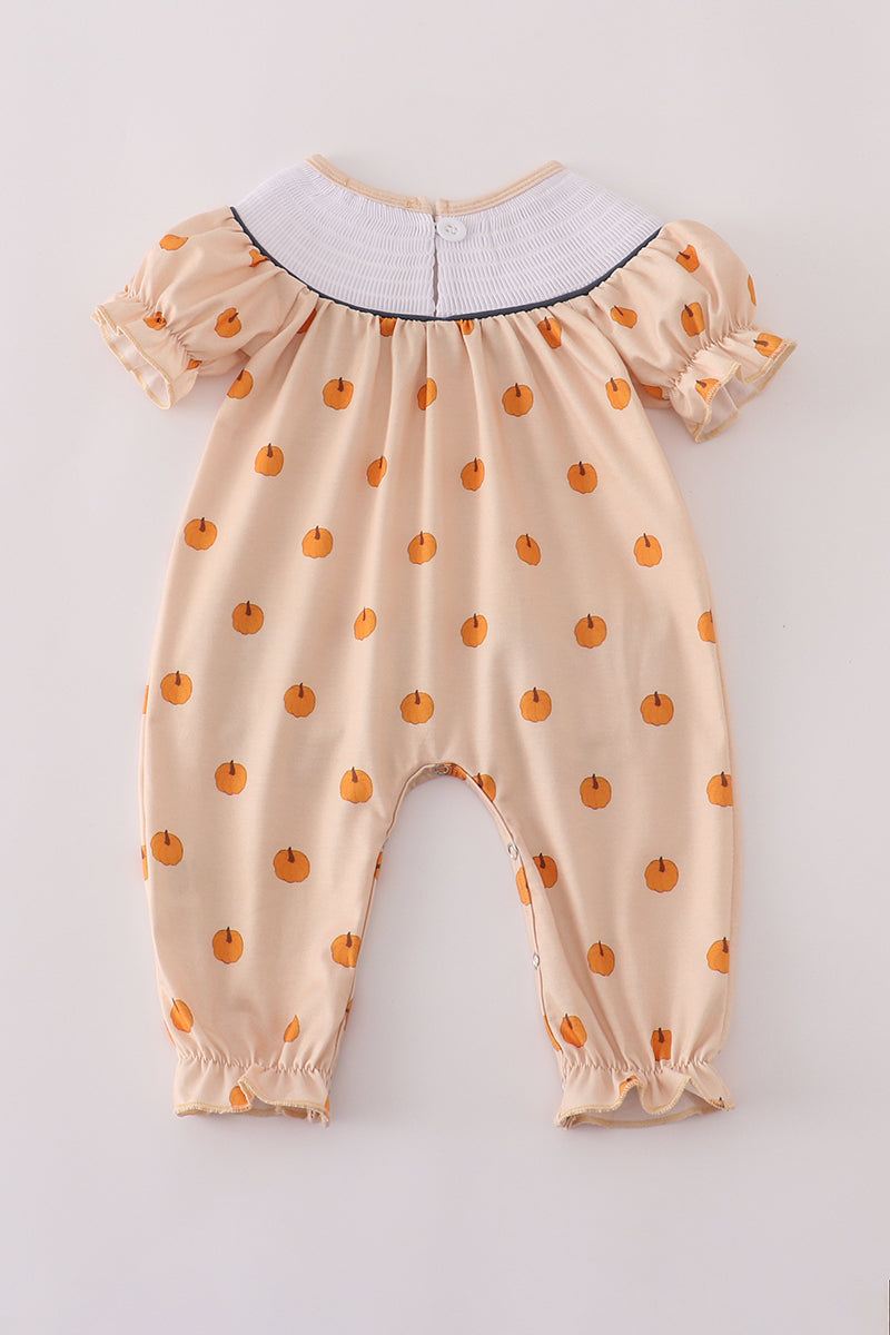 Embroidery Smocked Pumpkin Romper