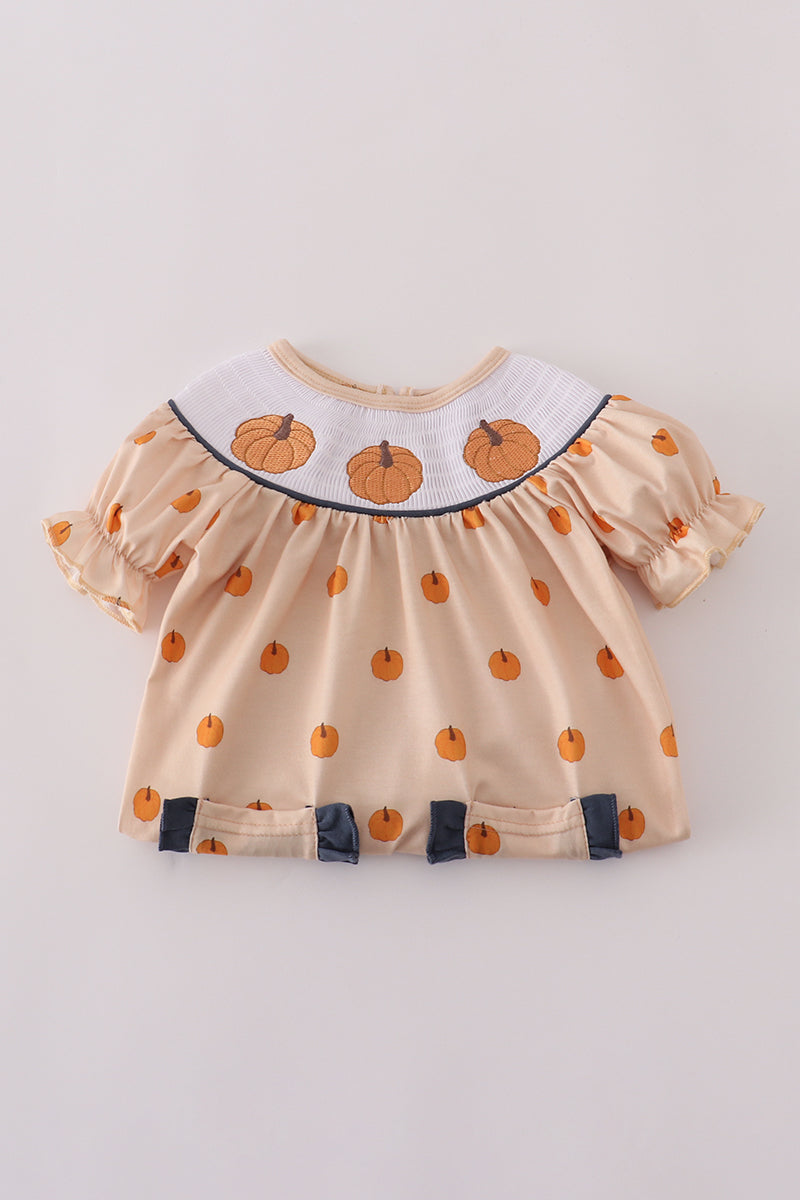 Embroidery Smocked Pumpkin Romper