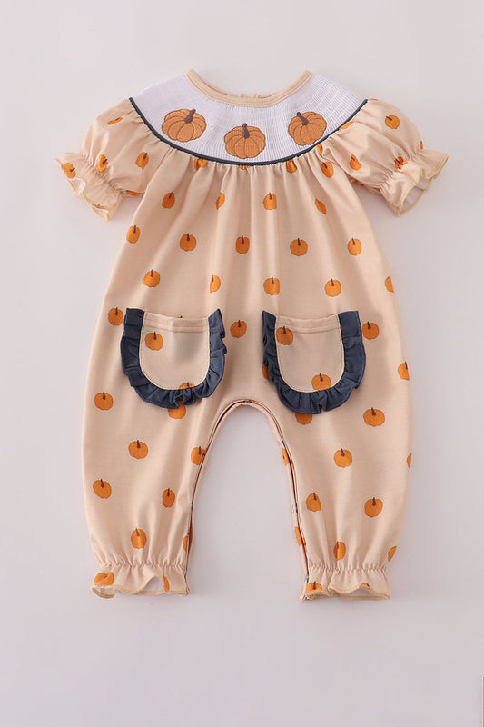 Embroidery Smocked Pumpkin Romper