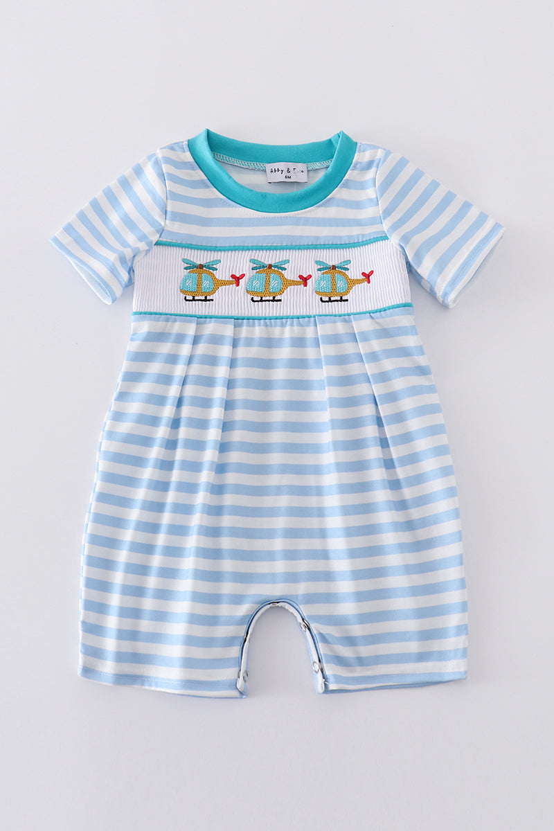 Blue Stripe Helicopter Boy Romper