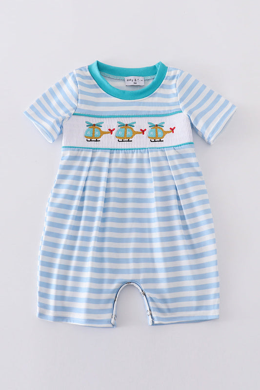 Blue Stripe Helicopter Boy Romper