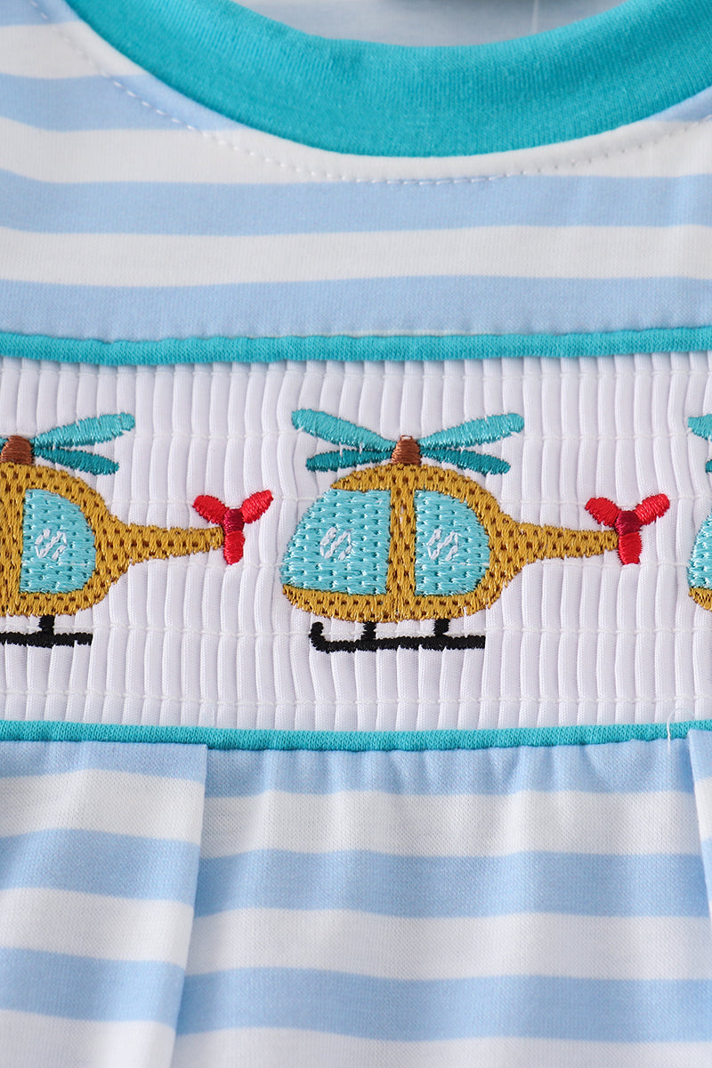 Blue Stripe Helicopter Boy Romper