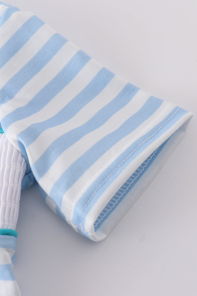 Blue Stripe Helicopter Boy Romper