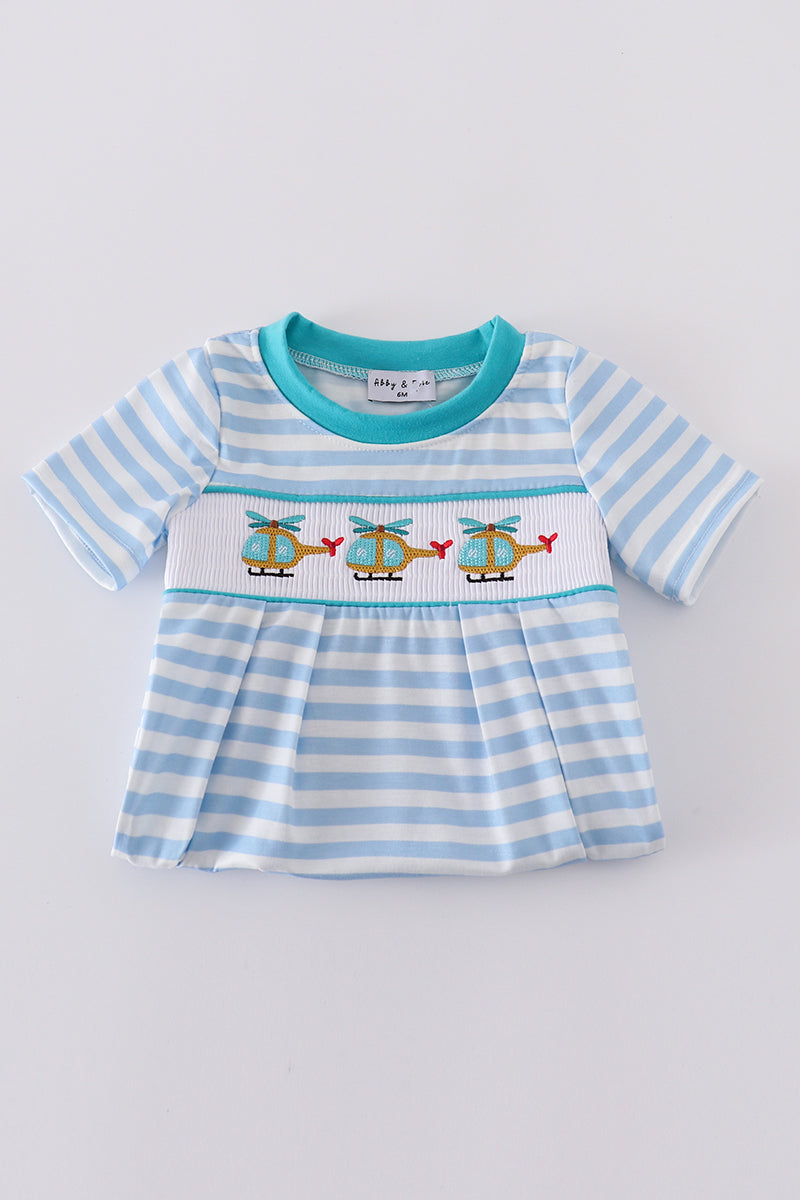 Blue Stripe Helicopter Boy Romper