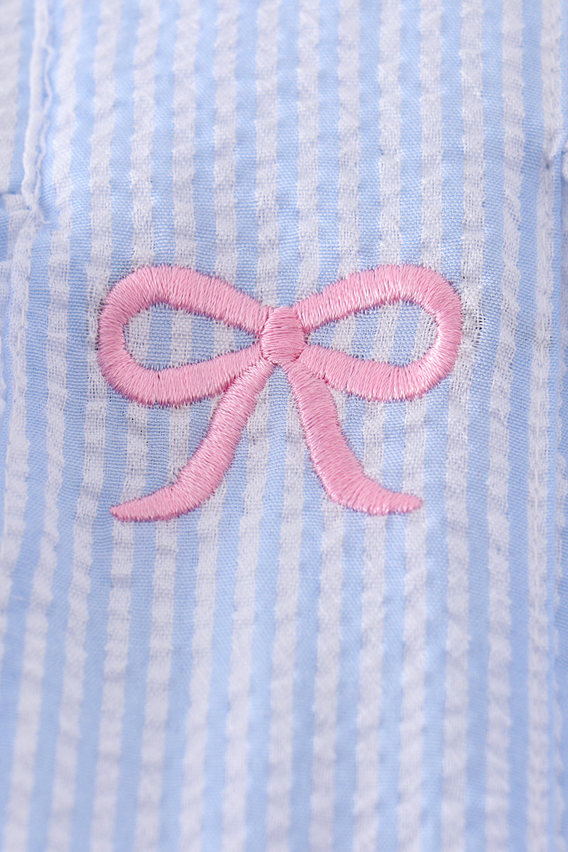 Seersucker Bow Embroidery Girl Set – Blue & Pink
