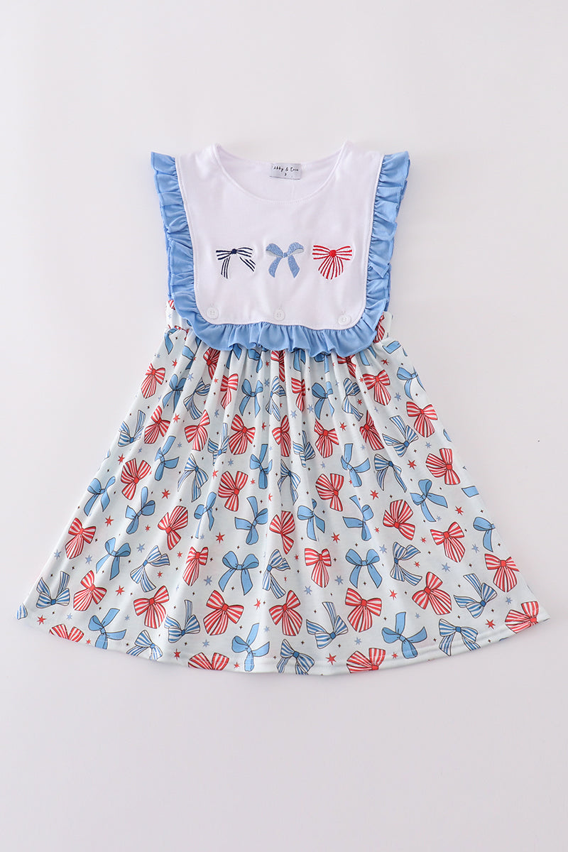 Charming Bow Trellis Print Ruffle Dress for Young Girls