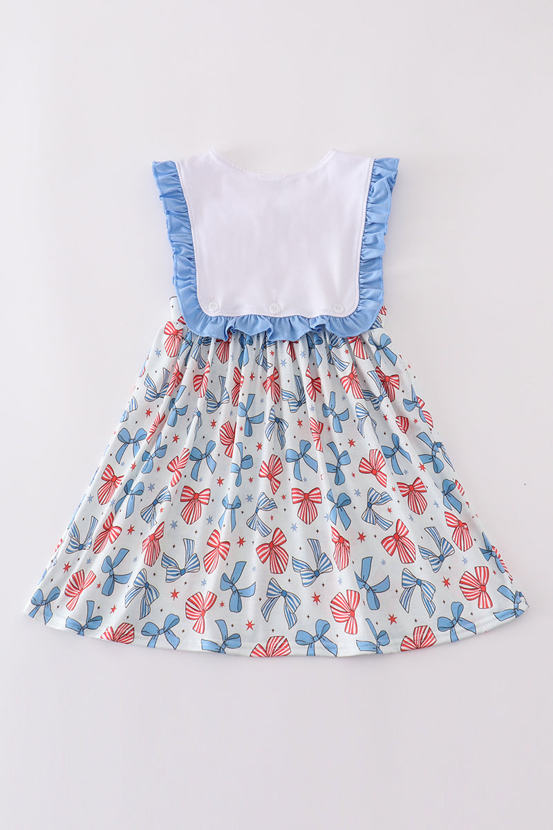 Charming Bow Trellis Print Ruffle Dress for Young Girls