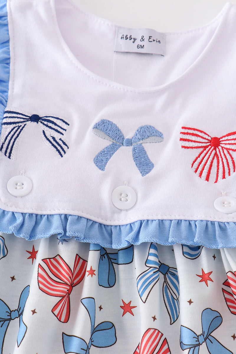 Charming Bow Trellis Print Ruffle Dress for Young Girls