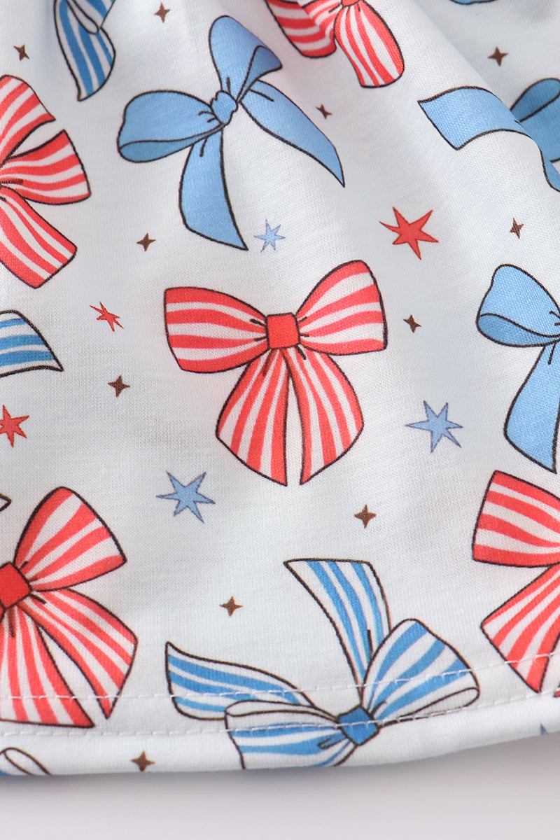Charming Bow Trellis Print Ruffle Dress for Young Girls