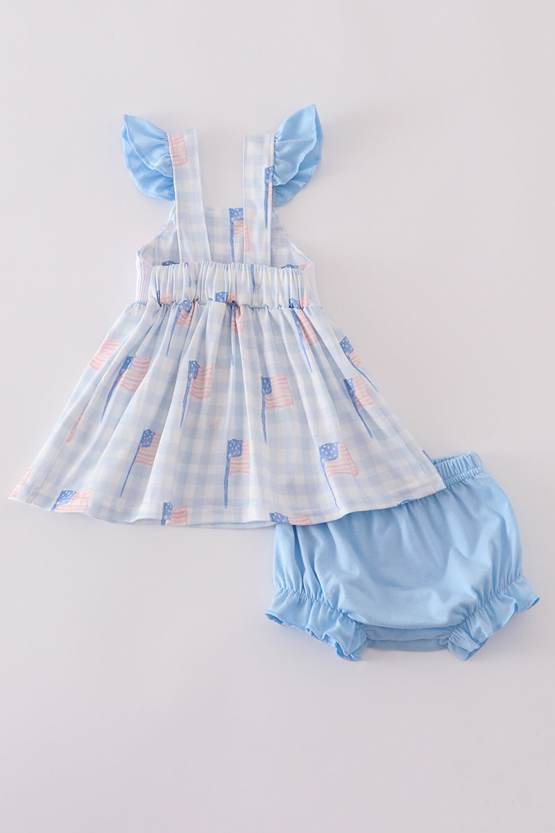 Blue Flag Embroidered Baby Bloomers