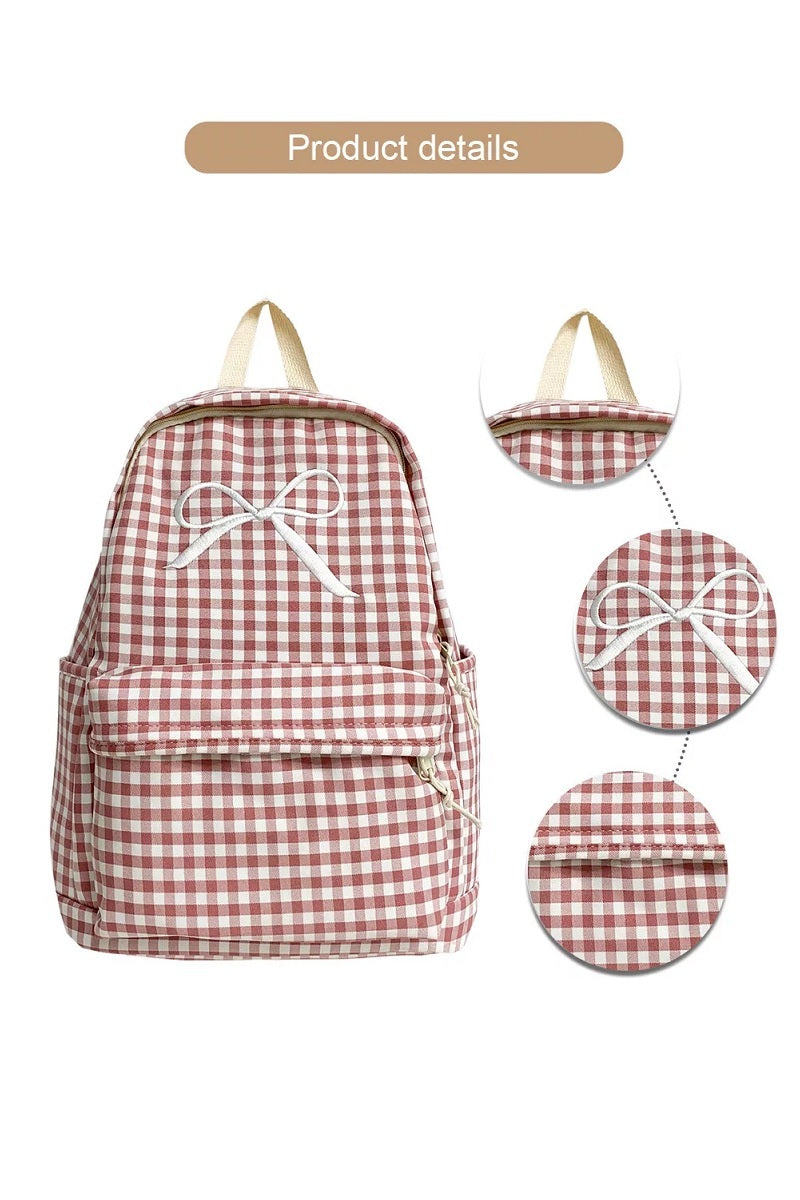 Coquette Bow Embroidered Checkered Backpack 🎀