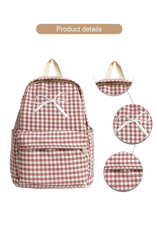 Coquette Bow Embroidered Checkered Backpack 🎀