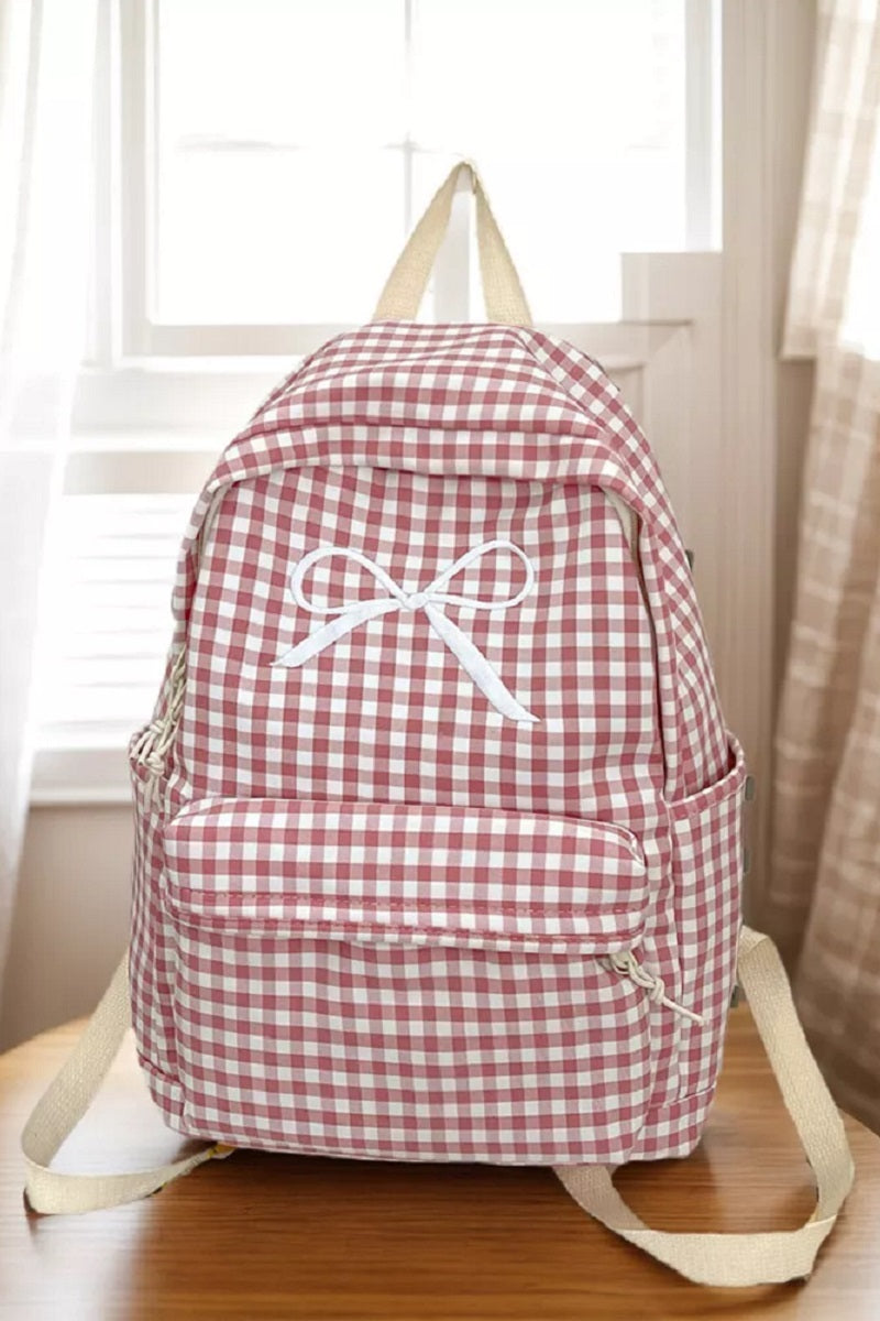Coquette Bow Embroidered Checkered Backpack 🎀