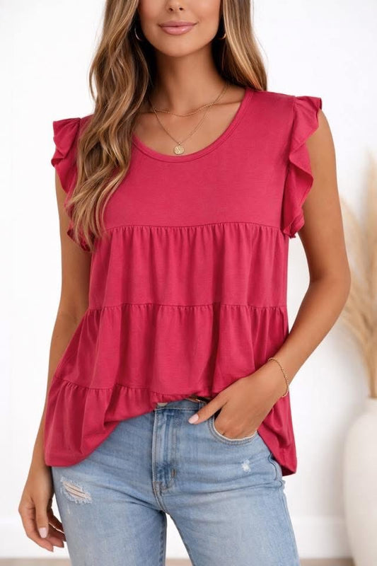 Tiered Pink Ruffle Sleeve Top
