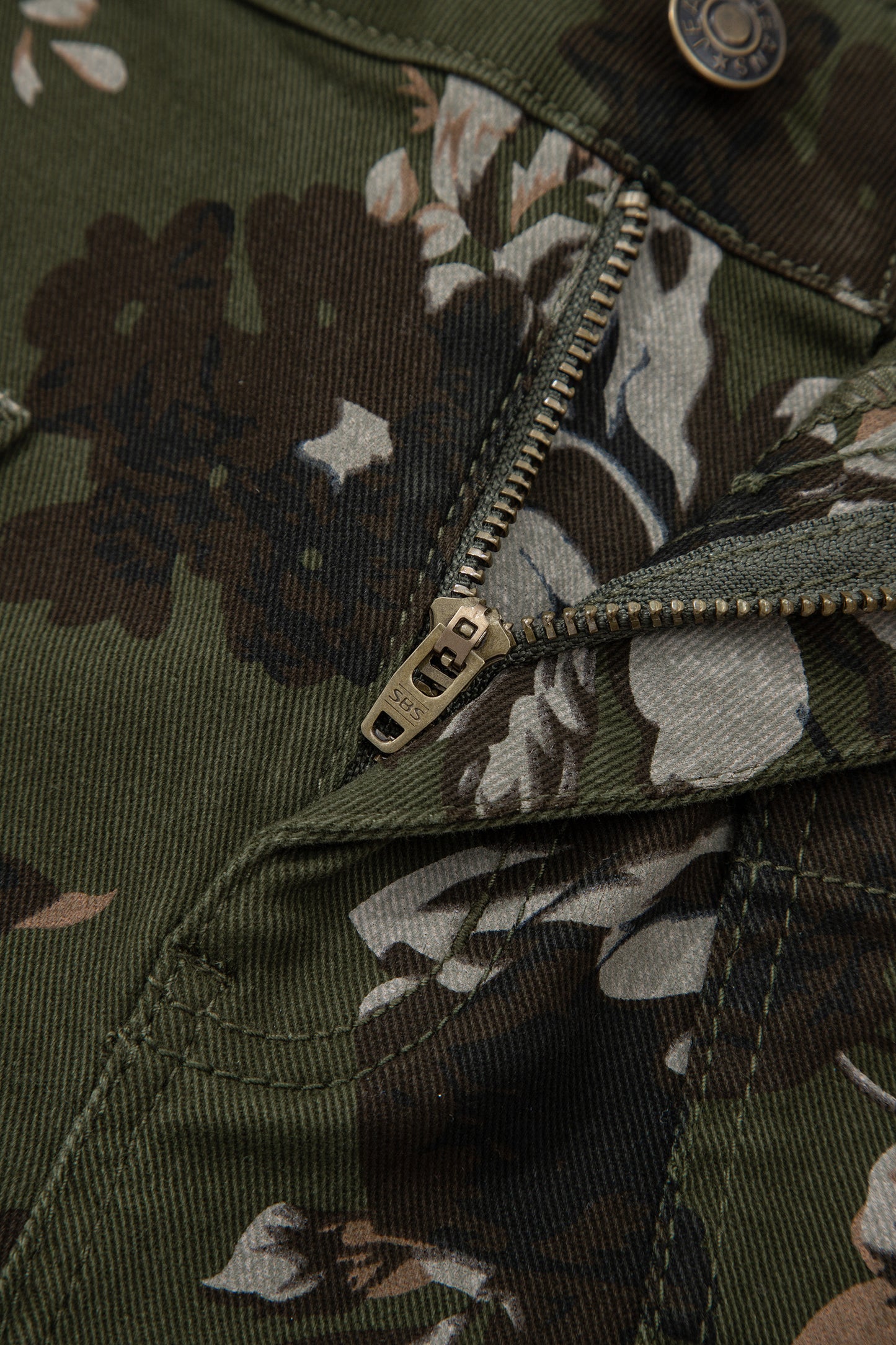 Olive Vintage Floral Patch Pocket Wide Leg Jeans