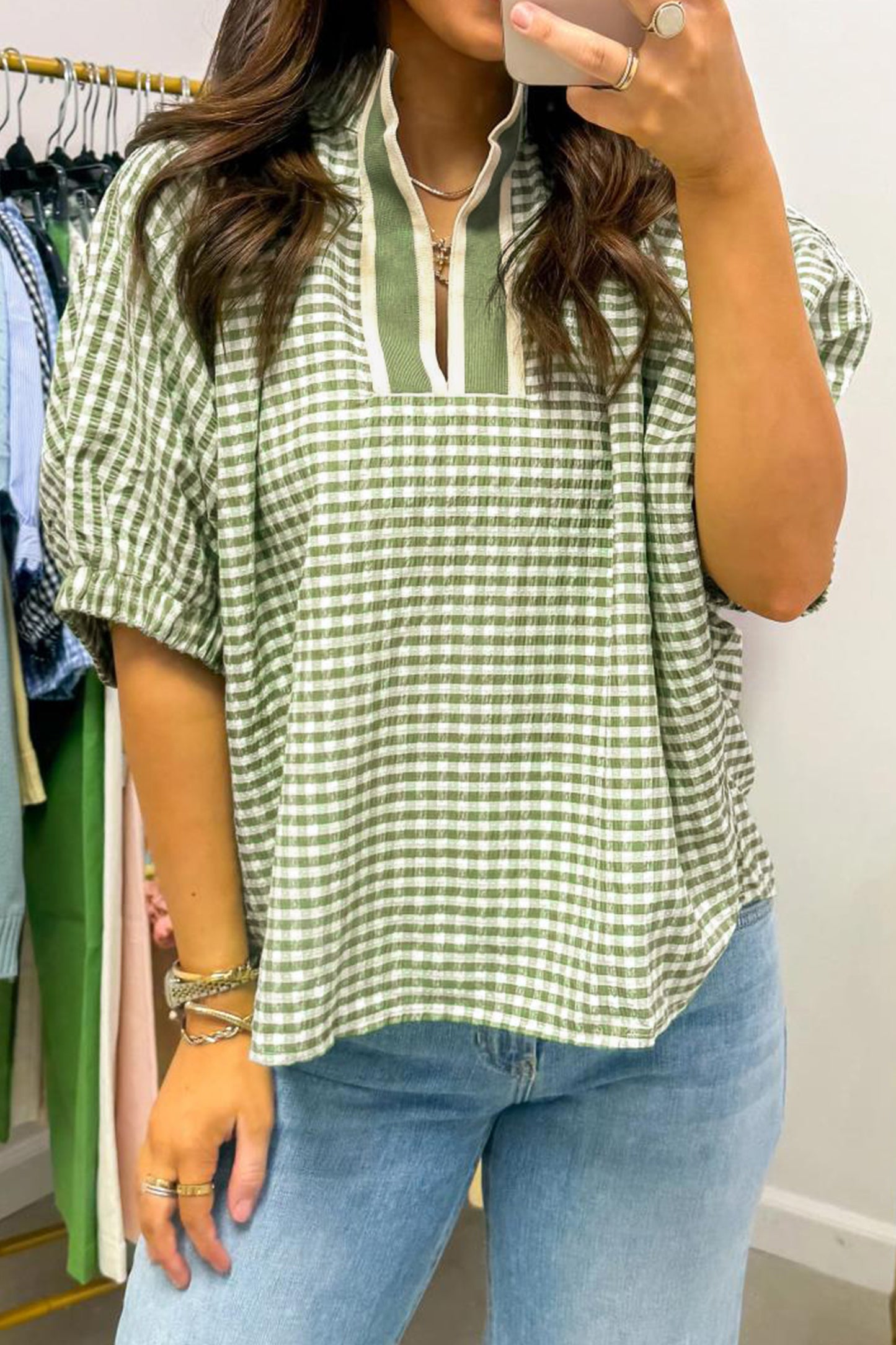 Green Plaid Blouse