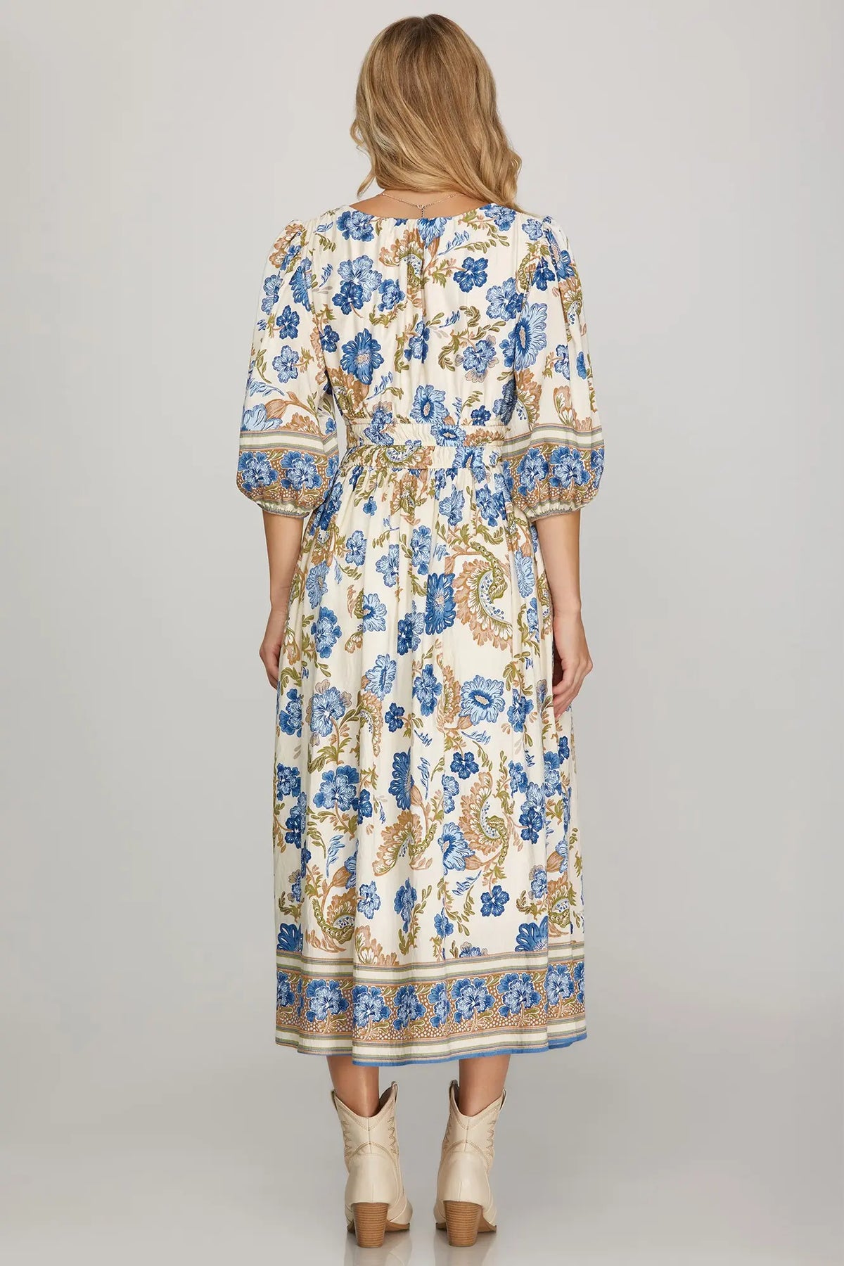 Blue Floral Midi Dress