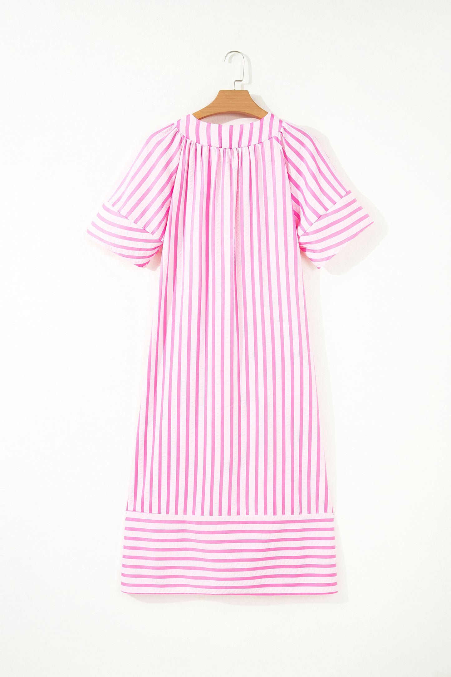Pink Striped Midi Dress with Pockets