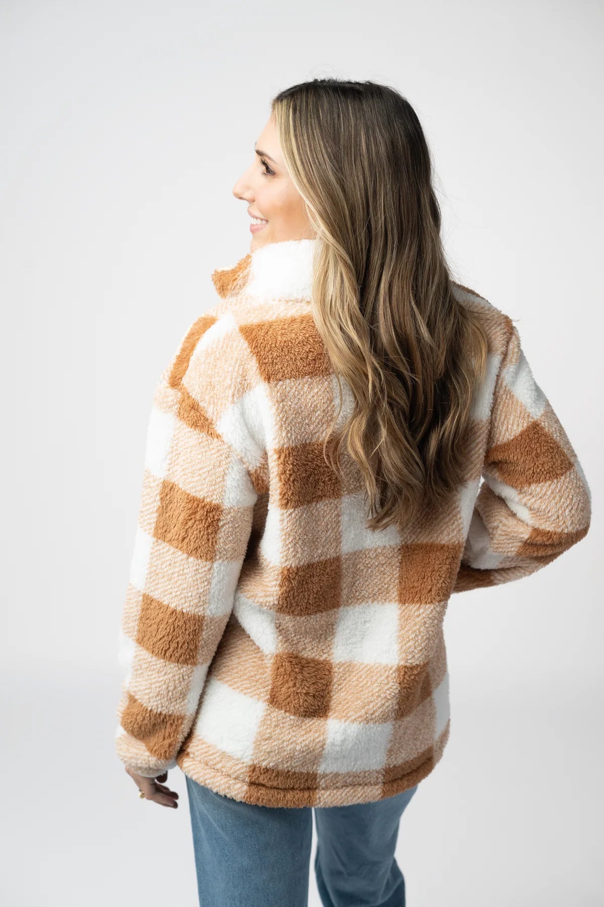 Sherpa Plaid Pullover - Camel by Michelle Mae