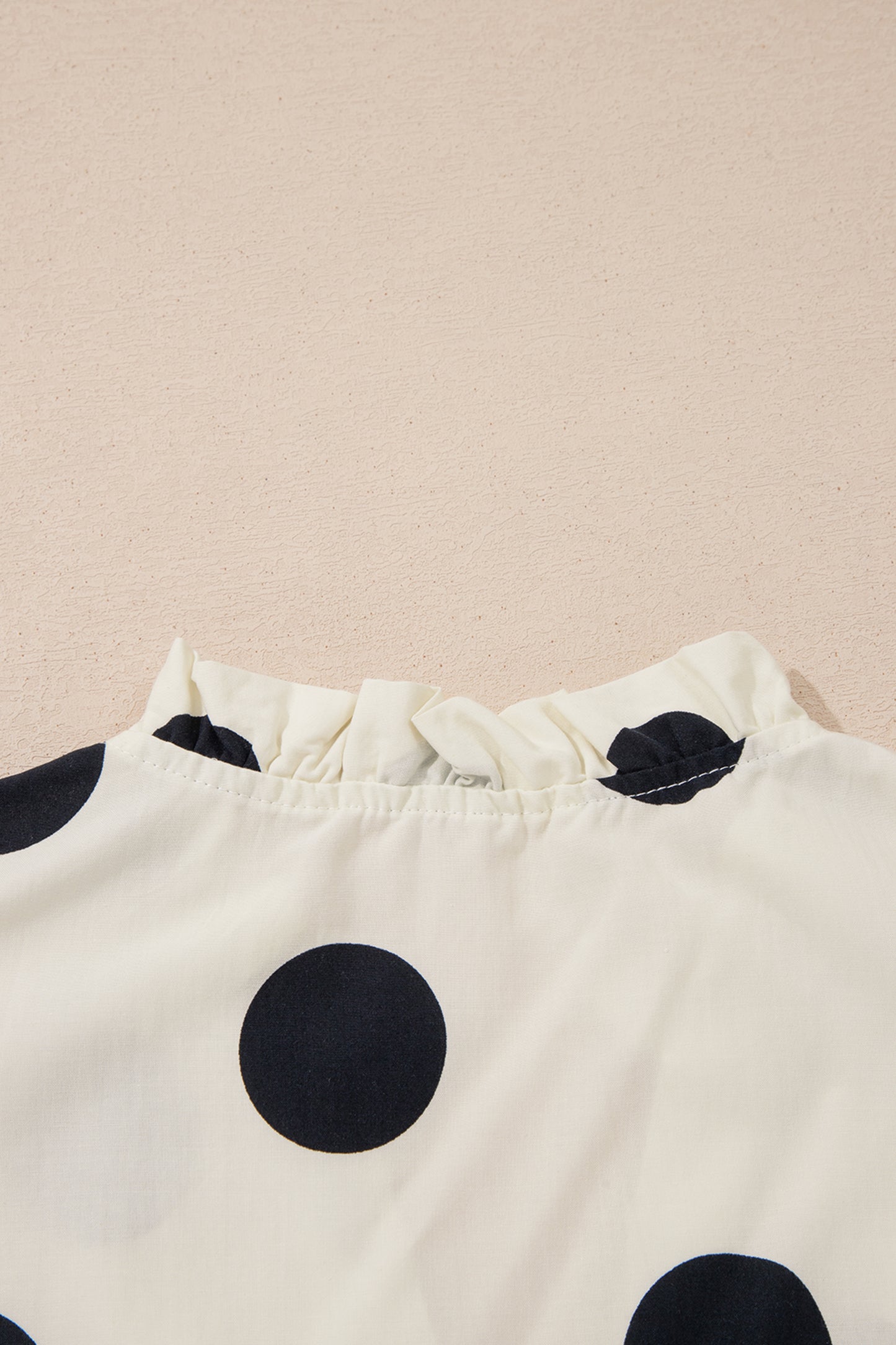 Apricot Polka Dot V-Neck Ruffle Short Sleeve Blouse