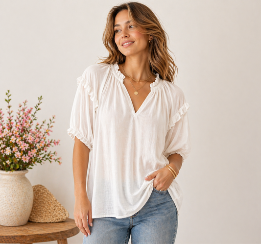 Easy Days Flutter Trim Top by Umgee