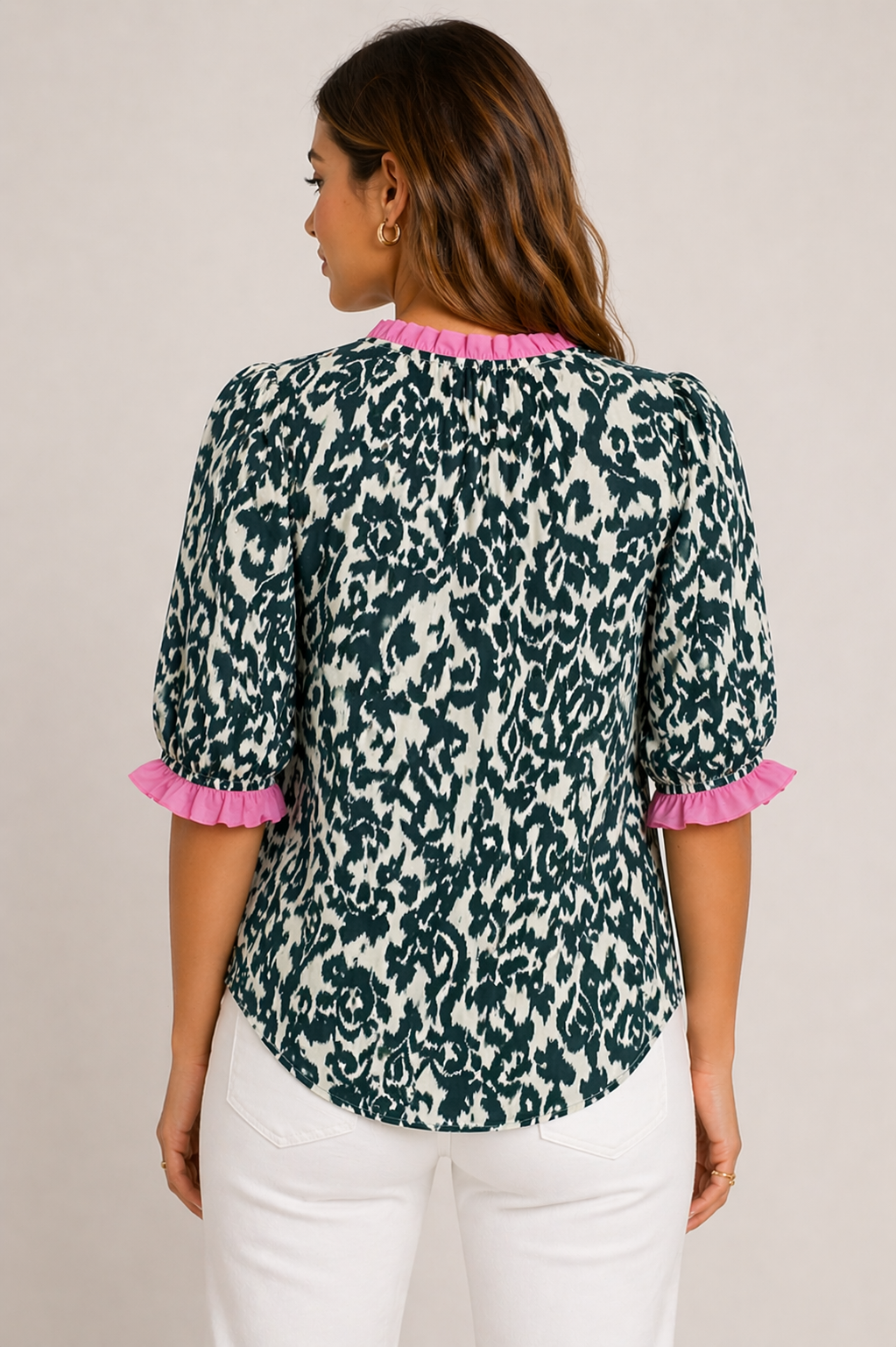 Emerald Charm Ruffle Trim Top