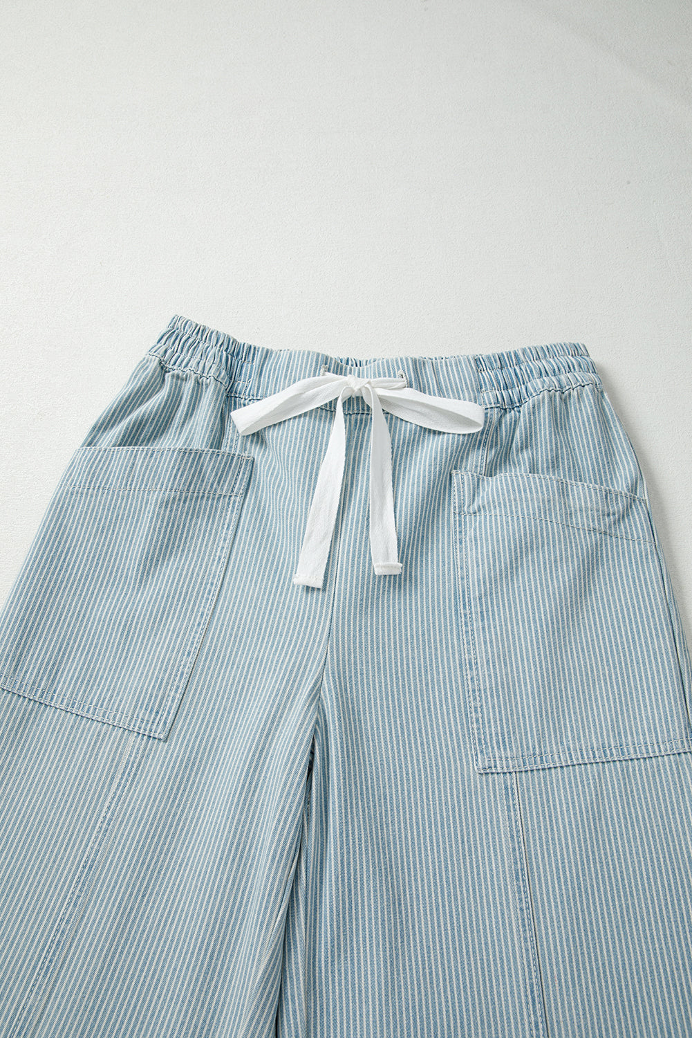 Blue Stripe Mid Rise Drawstring Waist Jeans
