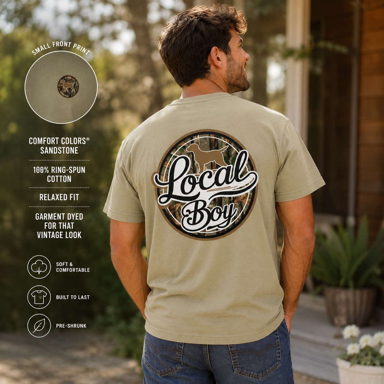 Comfort Colors Sandstone Camo Hunting Dog Graphic Tee