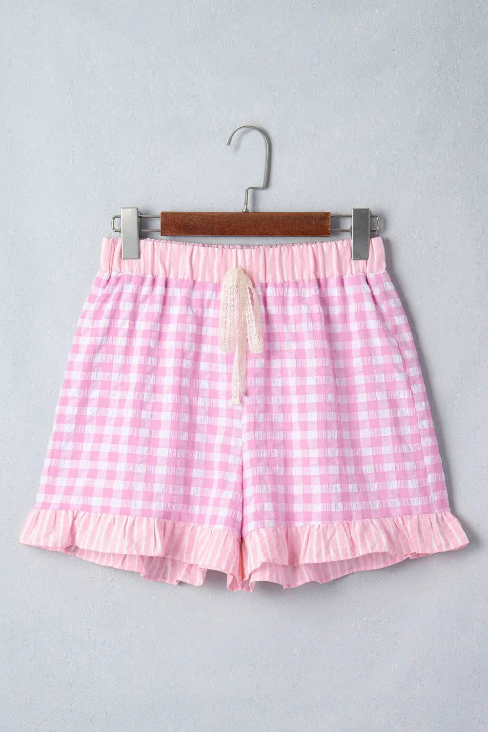 Pink Gingham Ruffle Striped Shorts