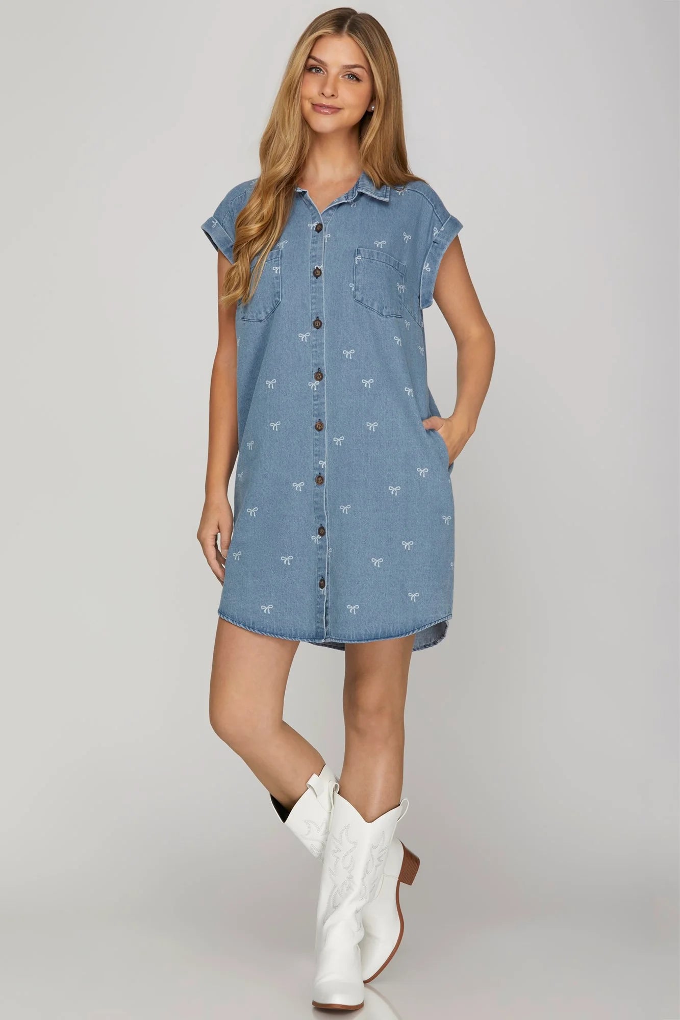 Bow Denim Dress by She + Sky