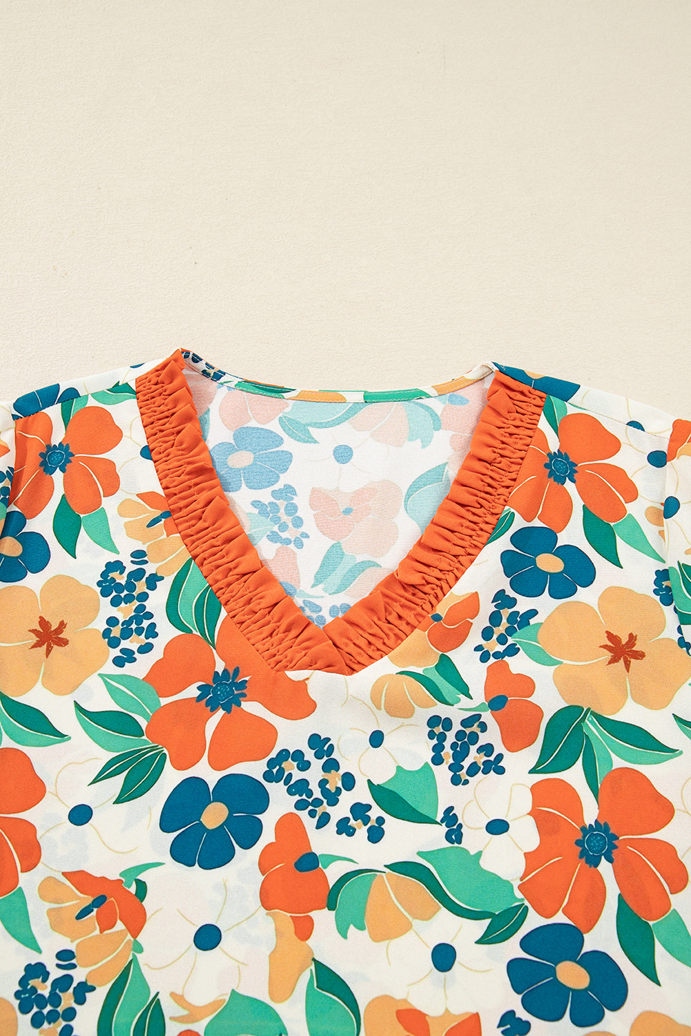 Orange Floral Bracelet Sleeve Blouse