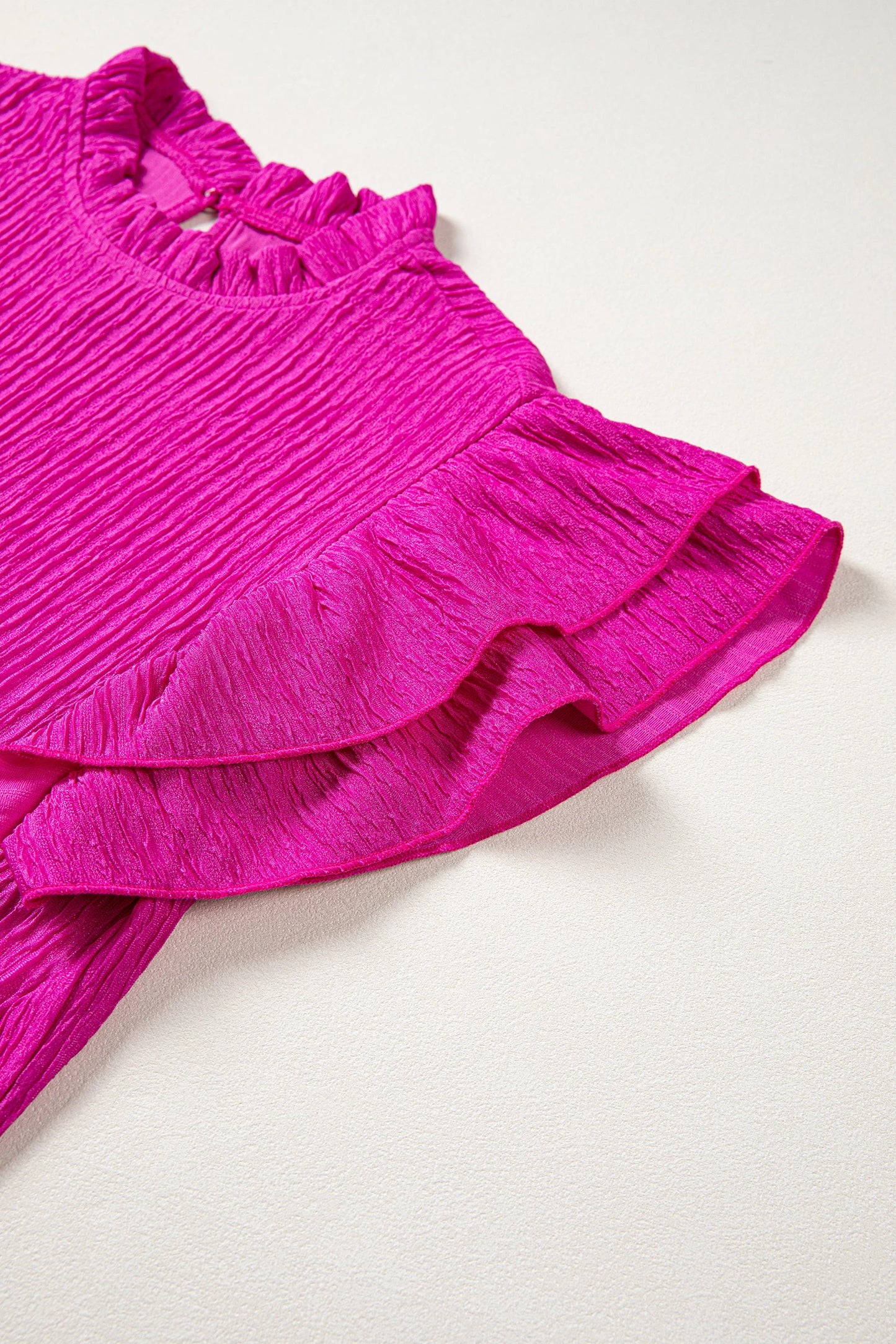 Bright Pink Flutter Sleeve Textured Top