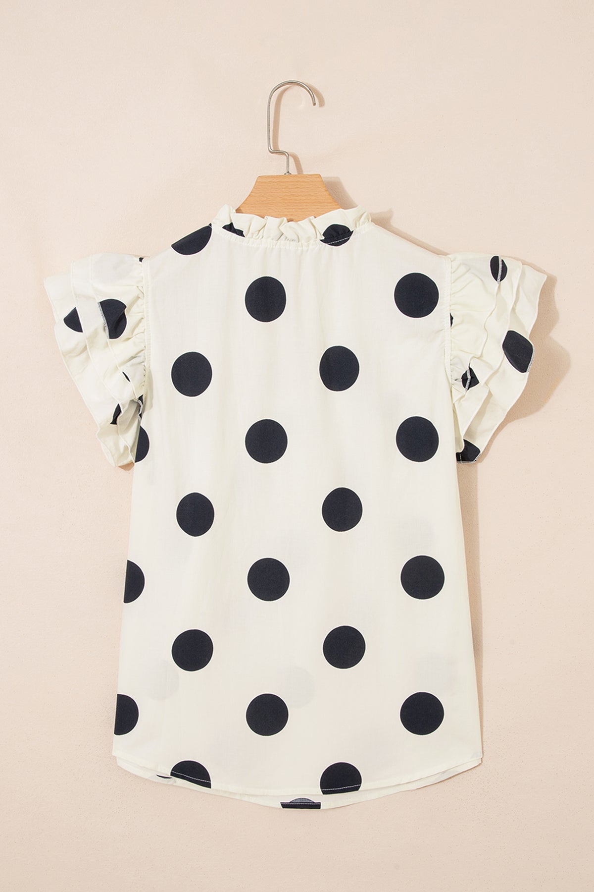 Apricot Polka Dot V-Neck Ruffle Short Sleeve Blouse
