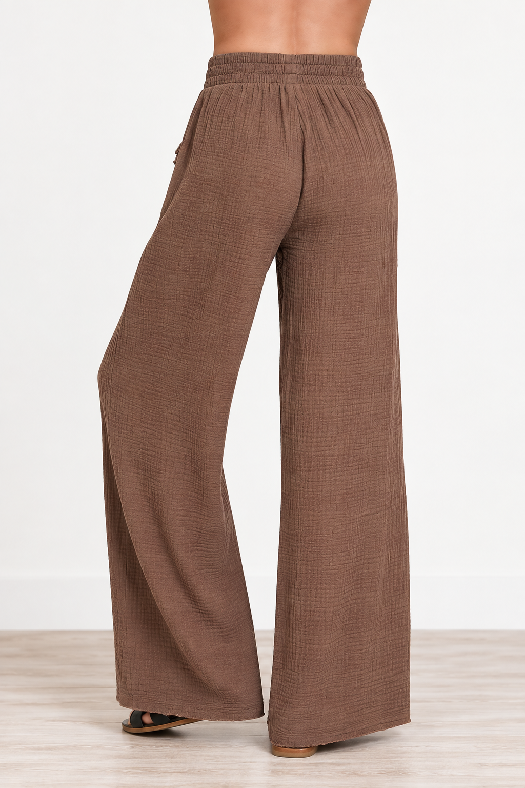 Zenana Brown Double Gauze Wide Leg Pants