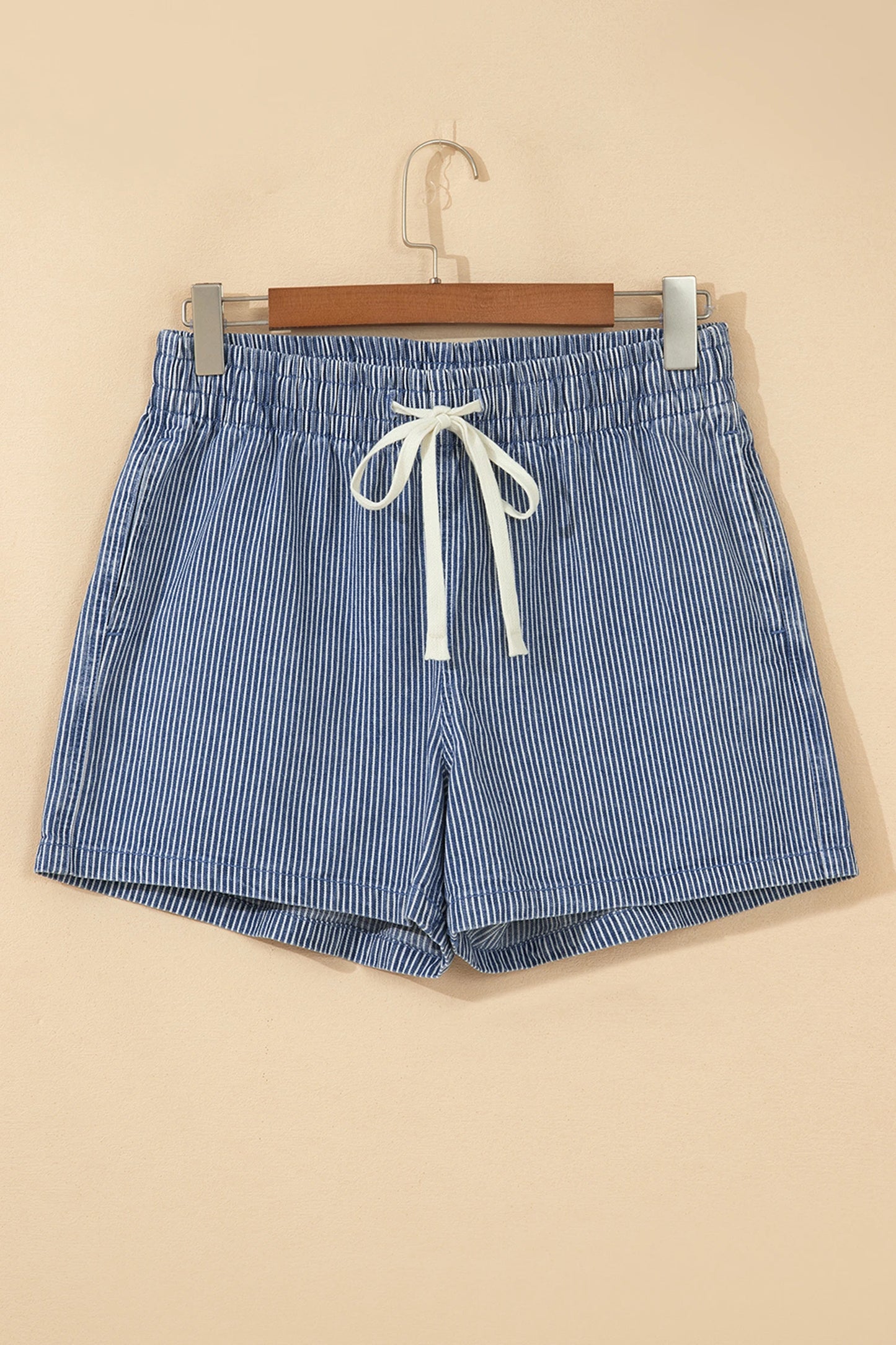 Blue Stripe Drawstring Denim Shorts
