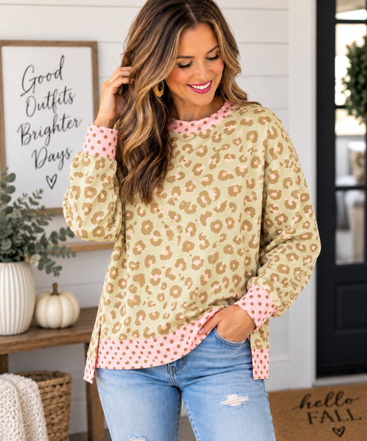 Leopard & Pink Polka Dot Pullover
