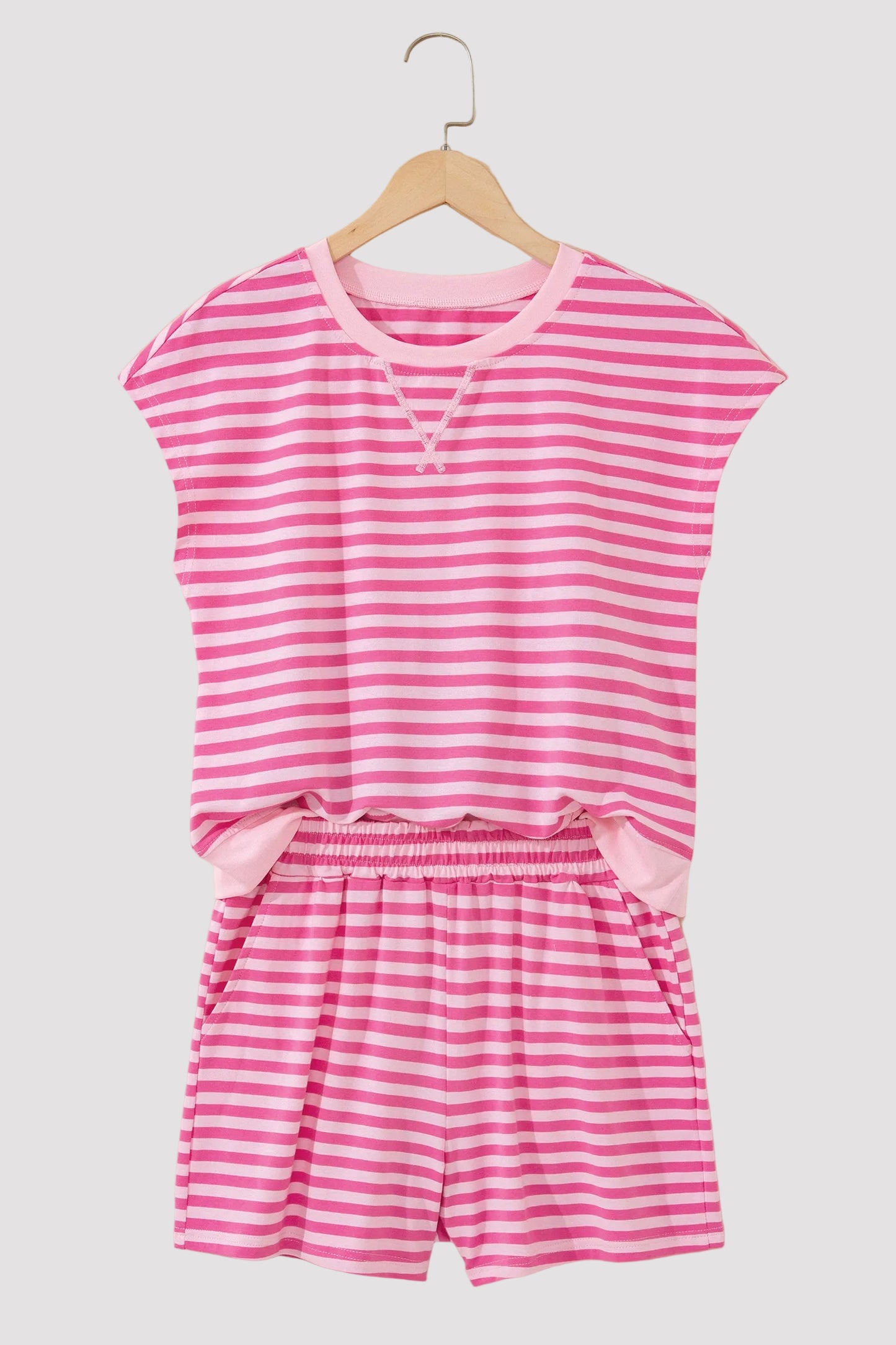 Pink Striped Cap Sleeve Set