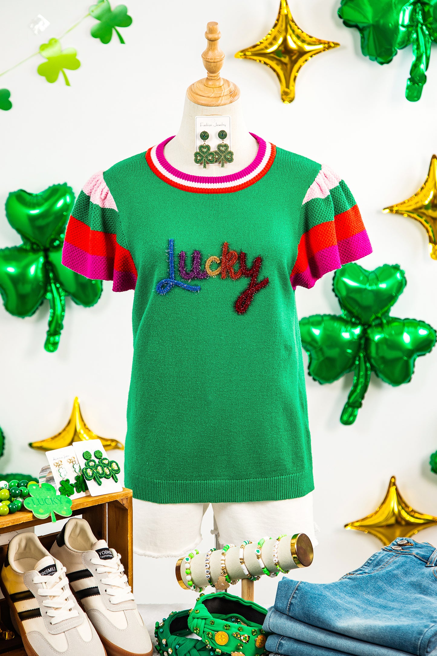 Lucky Charm Flutter Sleeve Sweater Top