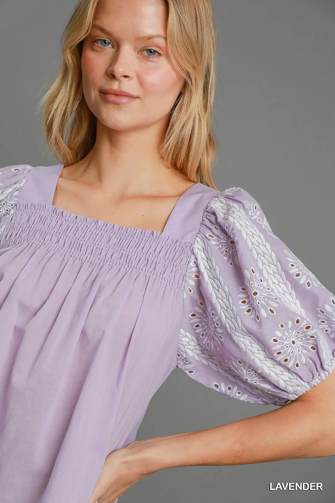 Puffed Eyelet Sleeved Square Neck Top
