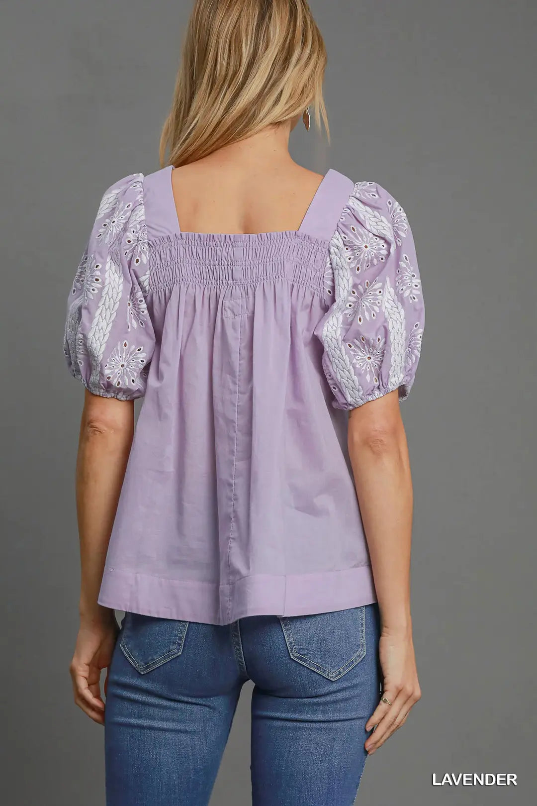 Puffed Eyelet Sleeved Square Neck Top