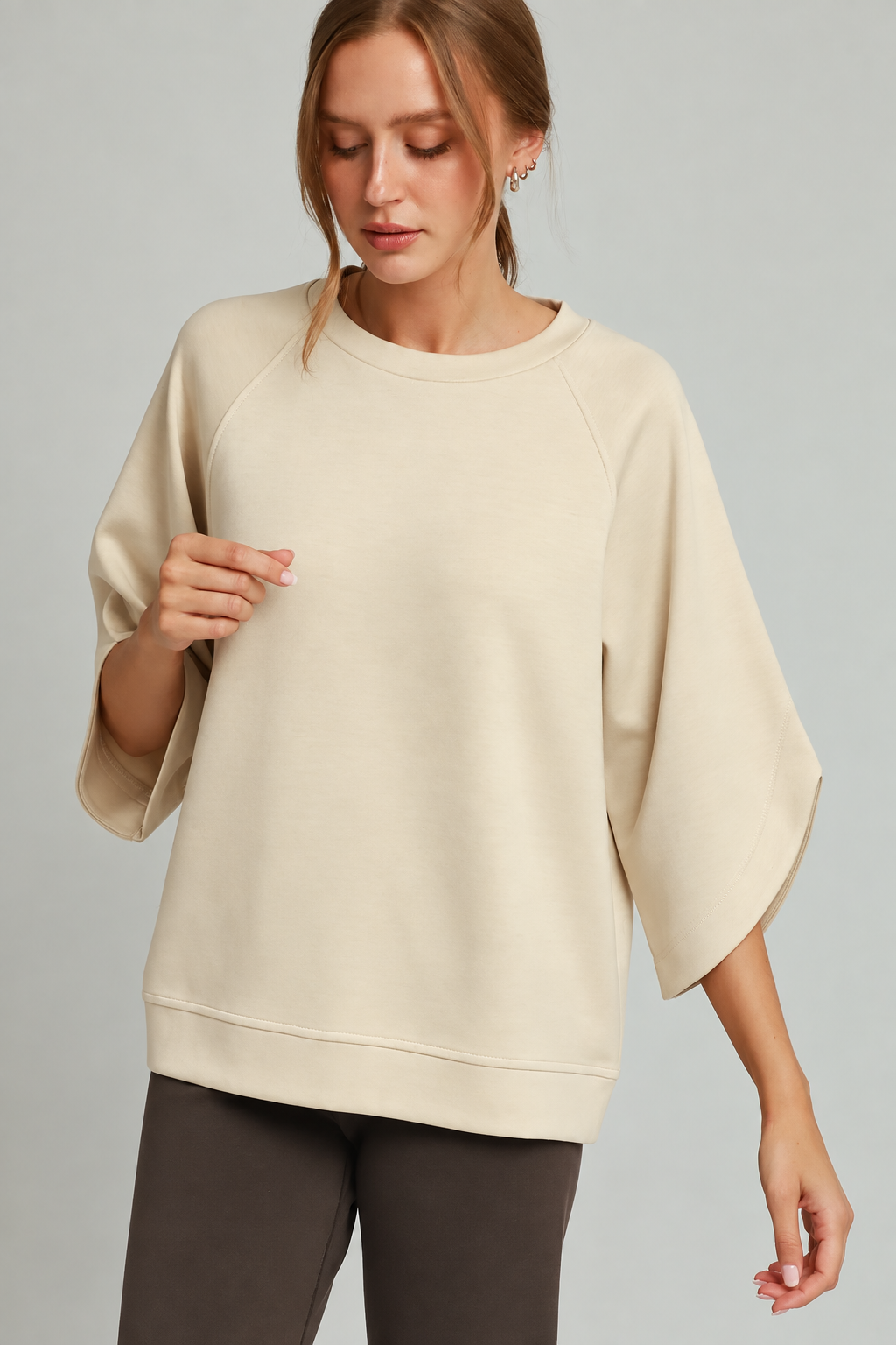 Umgee LuxeKnit Cream 3/4 Sleeve Top