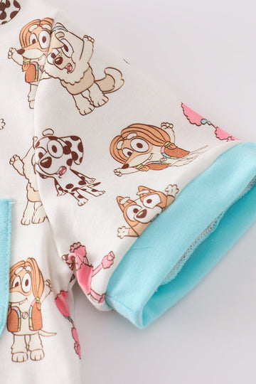 🐶 Blue Character Cotton Short Set