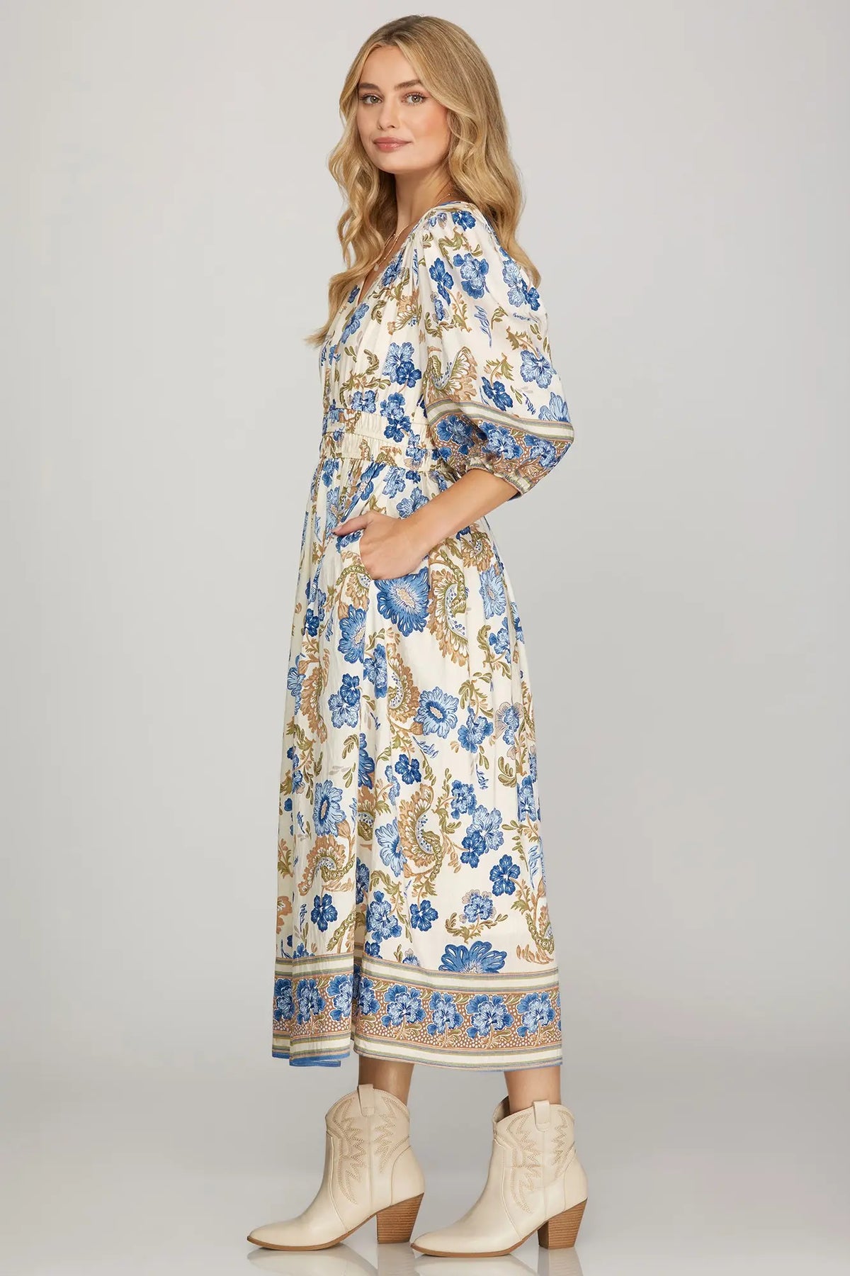 Blue Floral Midi Dress