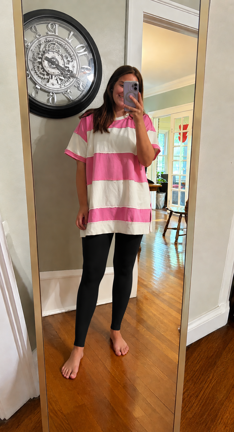 Umgee Pink & White Oversized Striped Top