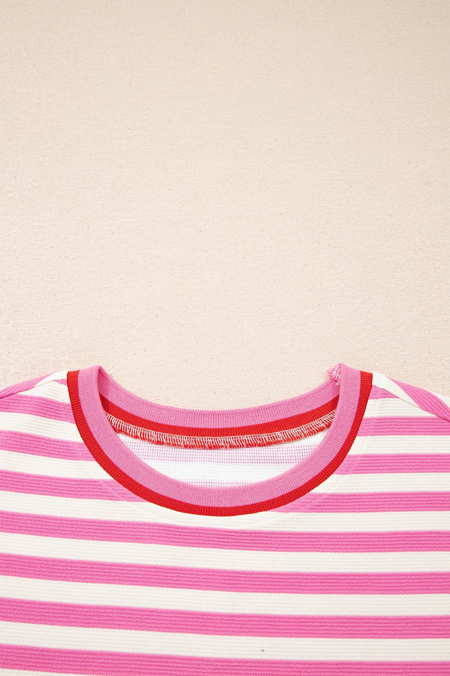 Pink Stripe Contrast Trim Short Set