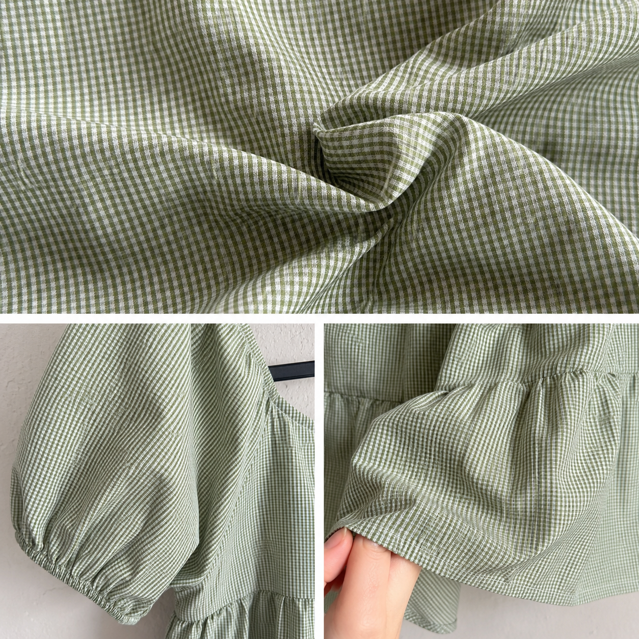 Sage Gingham Puff Sleeve Mini Dress