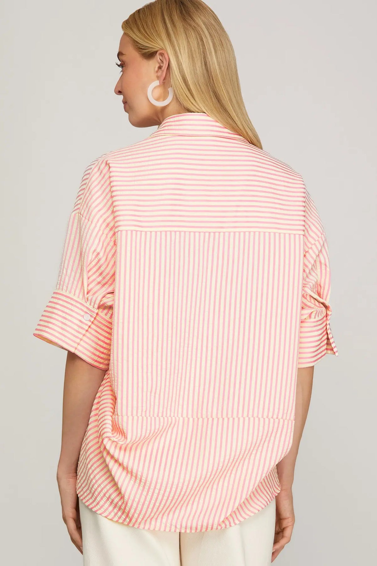 Pink Stripe Oversized Collared Top