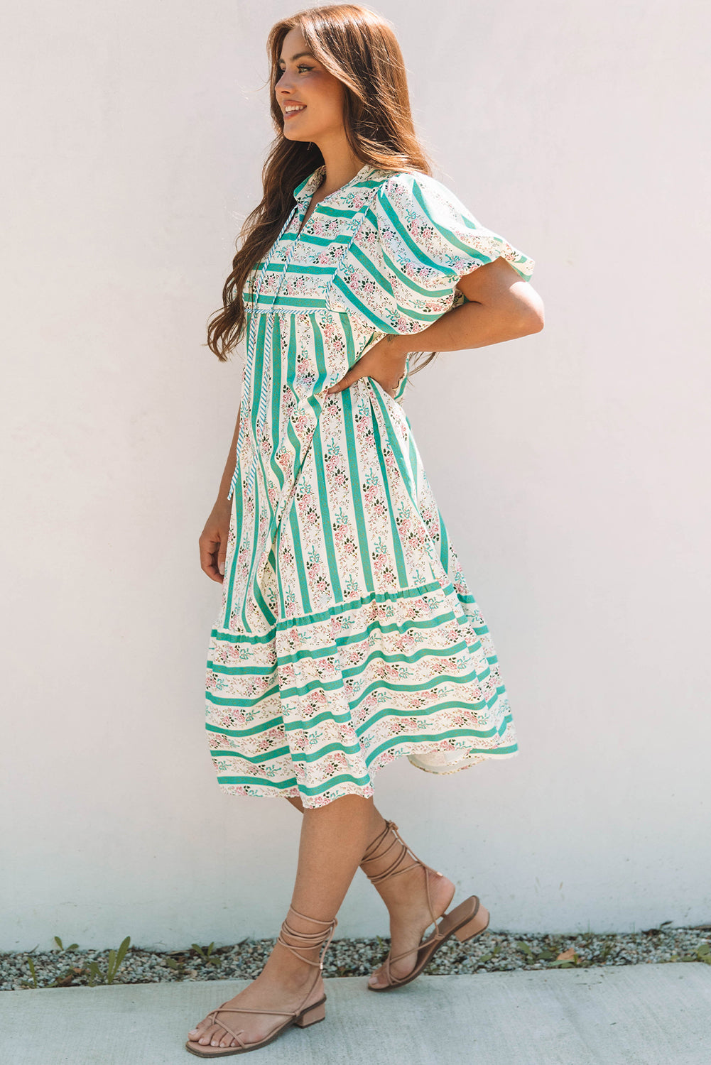 Sunset Garden Puff Sleeve Dress