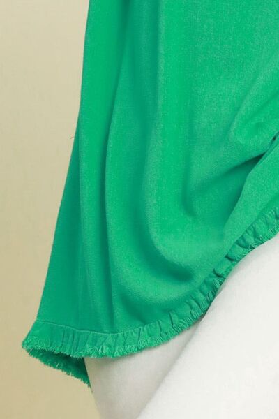 Umgee Linen Ruffle Fringe Edge Top