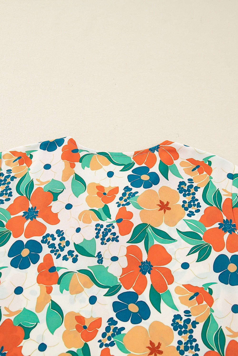 Orange Floral Bracelet Sleeve Blouse